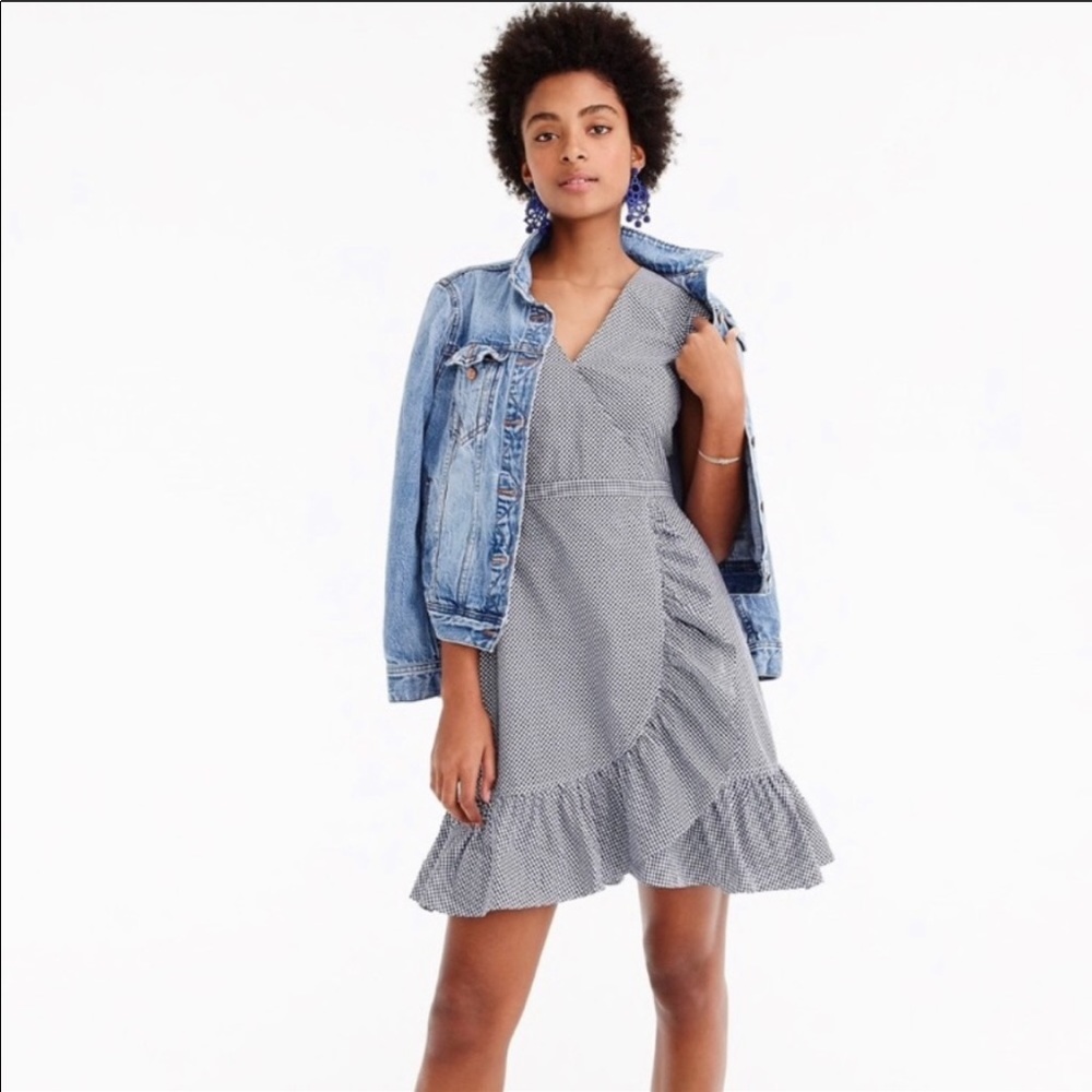 J.Crew Faux Wrap Gingham Cotton Poplin Minidress